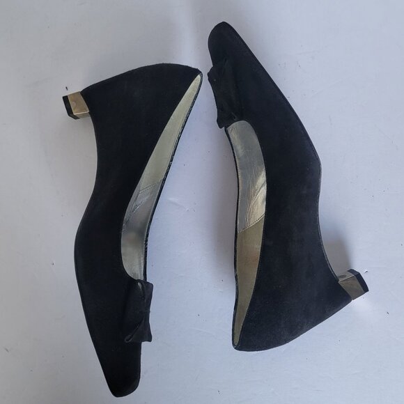 Christian Lacroix Vintage 90s Black Suede Square Toe Quiet Luxury Pumps. Sz 8.5 - Picture 4 of 9